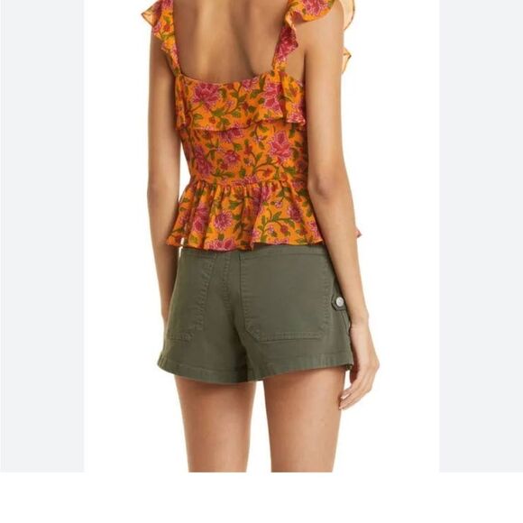 NWT Veronica Beard Randa Top Hot Orange Multi Floral Silk Blouse 12 - Picture 4 of 6